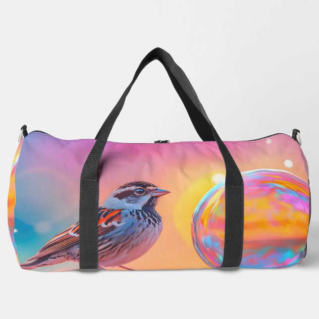 Farbige Sparrow und Regenbogenblase Duffle Bag (Vorderseite)