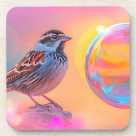 Farbige Sparrow und Regenbogenblase Getränkeuntersetzer