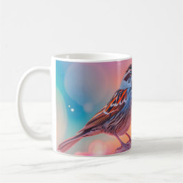 Farbige Sparrow und Regenbogenblase Kaffeetasse
