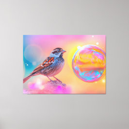 Farbige Sparrow und Regenbogenblase Leinwanddruck