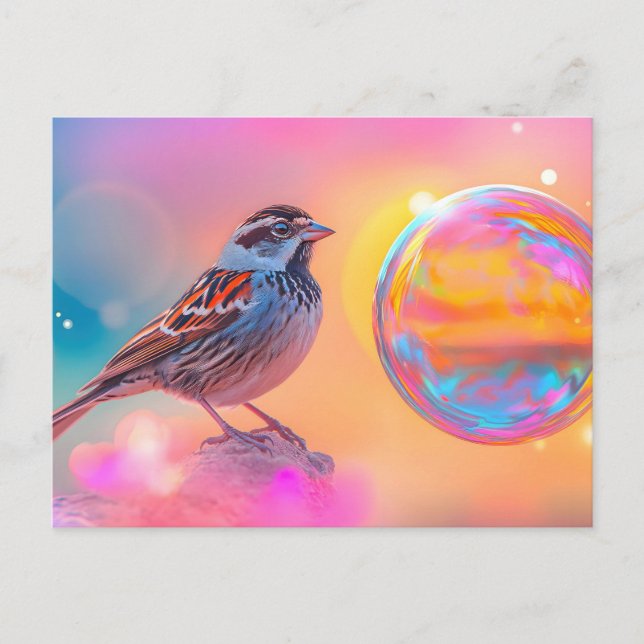 Farbige Sparrow und Regenbogenblase Postkarte (Vorderseite)
