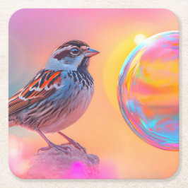 Farbige Sparrow und Regenbogenblase Rechteckiger Pappuntersetzer