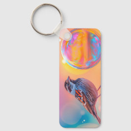 Farbige Sparrow und Regenbogenblase Schlüsselanhänger