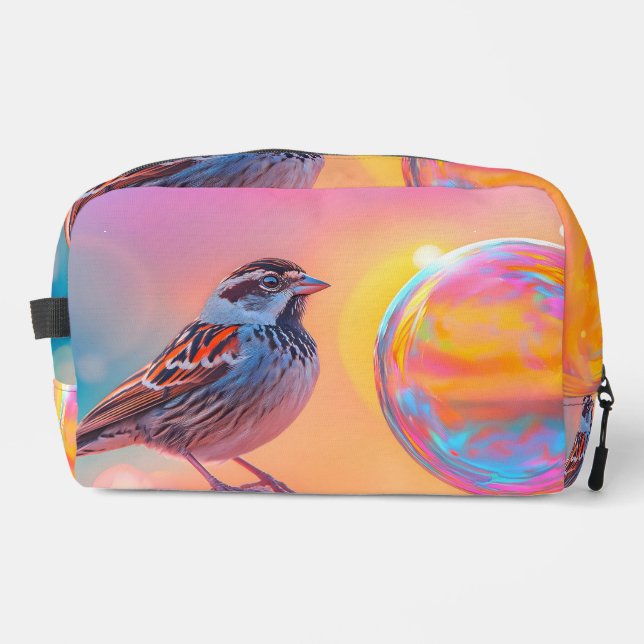 Farbige Sparrow und Regenbogenblase Waschbeutel (Vorderseite)