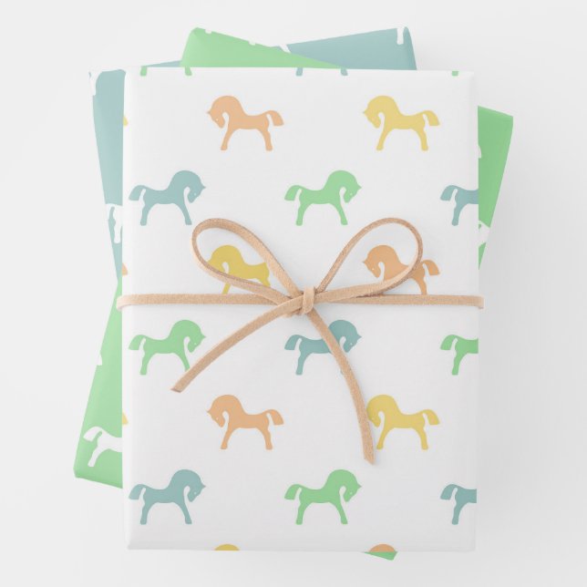 Farbige Spielpferde - Set aus 3 Blatt (Beispiel)