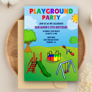 Farbige Spielplatz-Kinderpark-Geburtstags-Einladun Einladung
