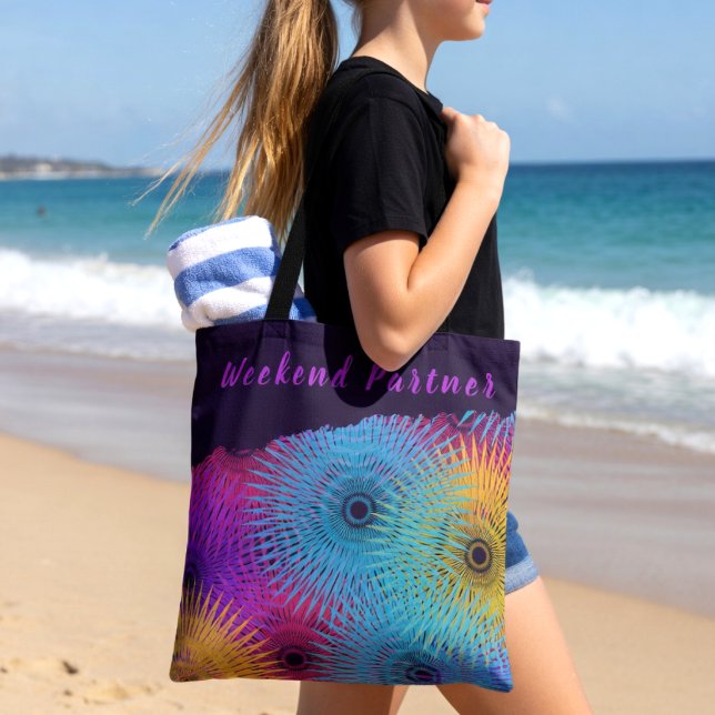 Farbige Spirale Geometrisch (Weekend vibes tote brings color to the beach. custom text.)