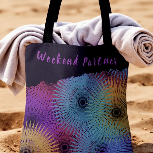 Farbige Spirale Geometrisch (Weekend vibes tote brings color to the beach. custom text.)