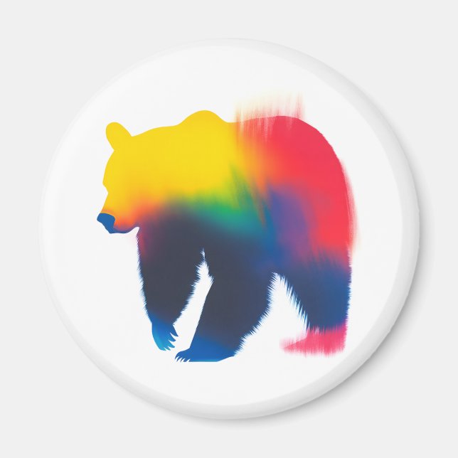 Farbige Spray Paint Bear Silhouette rund Magnet (Vorne)