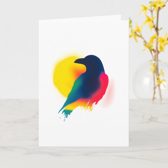 Farbige Spray Paint Crow Silhouette Card Karte (Gelbe Blume)