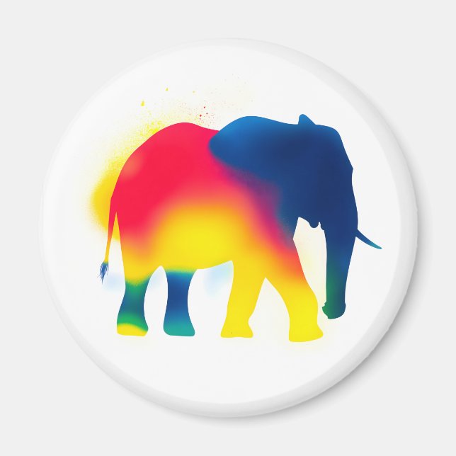 Farbige Spray Paint Elephant Silhouette rund Magnet (Vorne)