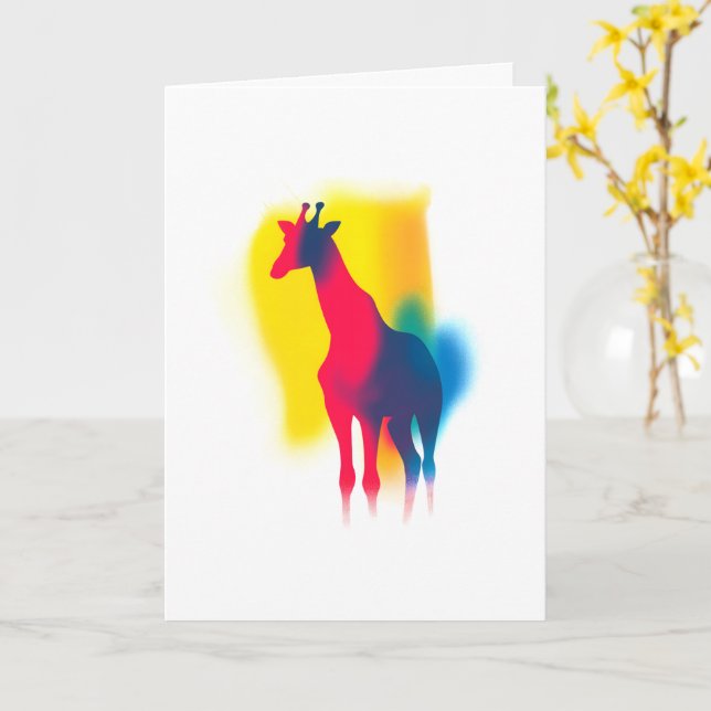 Farbige Spray Paint Giraffe Silhouette Karte (Gelbe Blume)