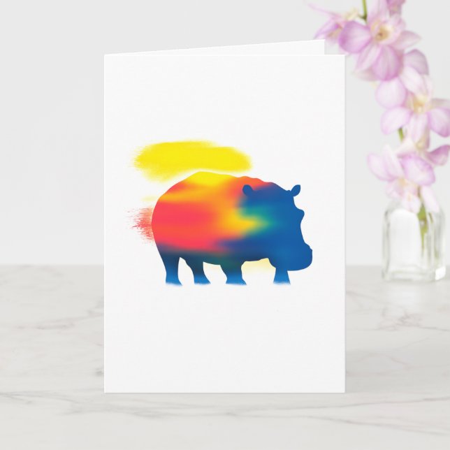 Farbige Spray Paint Hippopotamus Silhouette Card Karte (Orchidee)