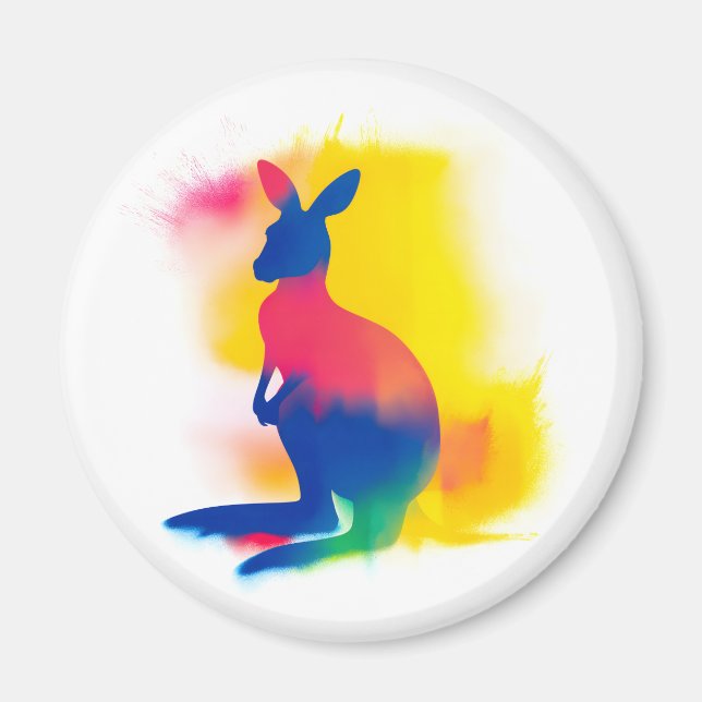 Farbige Spray Paint Kangaroo Silhouette Runde Magnet (Vorne)