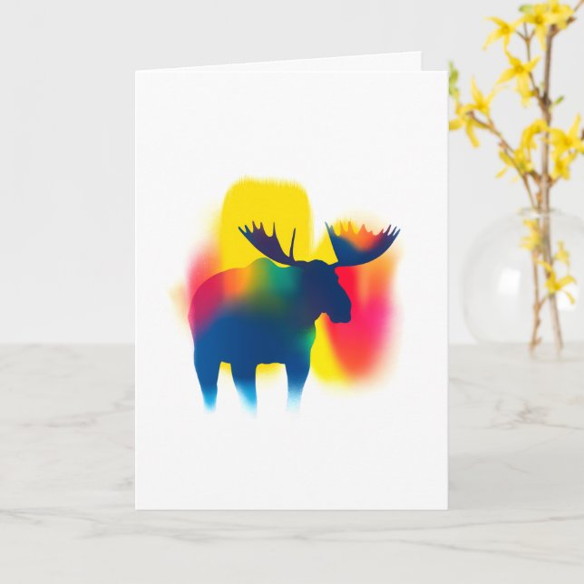 Farbige Spray Paint Moose Silhouette Card Karte (Gelbe Blume)