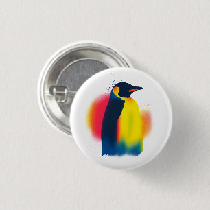 Farbige Spray Paint Pinguin Round Button