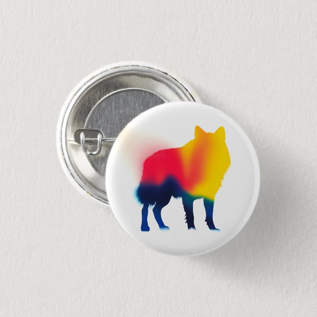 Farbige Spray Paint Wolf Silhouette Rundtaste Button (Vorne & Hinten)