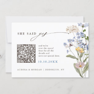 Farbige Spring Wildblume Meadow Foto QR-Code Save The Date