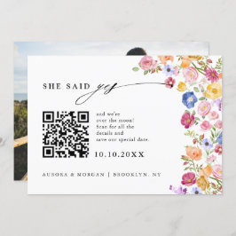 Farbige Spring Wildblume Meadow Foto QR-Code Save The Date