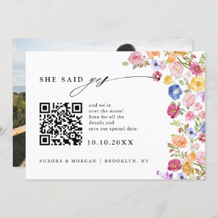 Farbige Spring Wildblume Meadow Foto QR-Code Save The Date