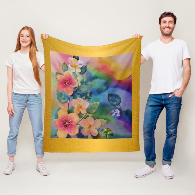 Farbige Springbrasse mit Blume Fleecedecke (Beispiel)