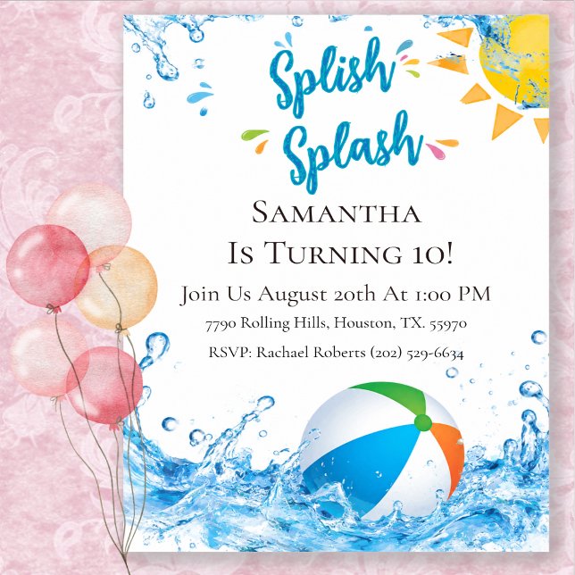Farbige Spritz-Splash-Geburtstags-Poolparty Einladung (Von Creator hochgeladen)