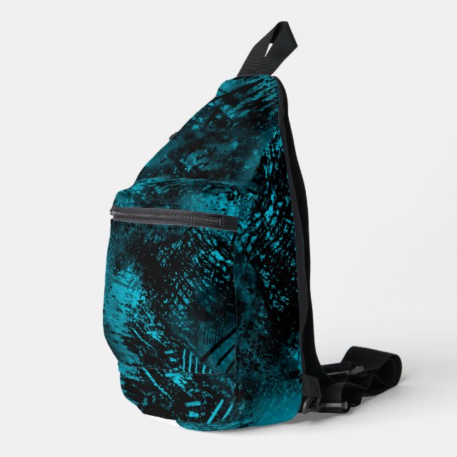 Farbige Spritzer Hatching Effect Blau & Schwarz Crossbody Bag (Rechte Ecke)