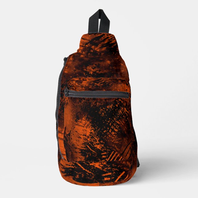 Farbige Spritzer Hatching Effect Orange & Black Crossbody Bag (Vorderseite)