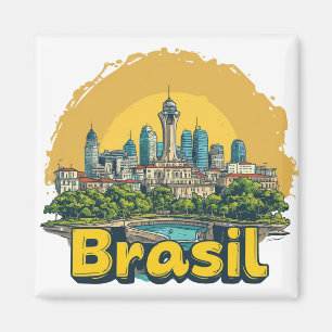 Farbige Stadtansicht von Brasília mit modernistisc Magnet
