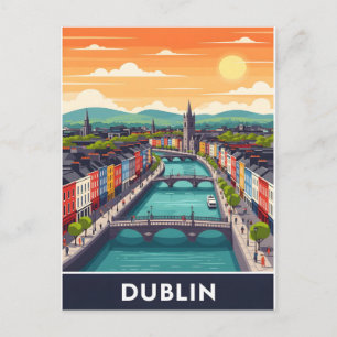 Farbige Stadtansicht von Dublin – River Liffey & B Postkarte