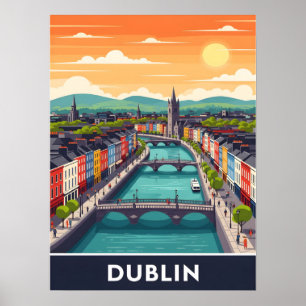 Farbige Stadtansicht von Dublin – River Liffey und Poster