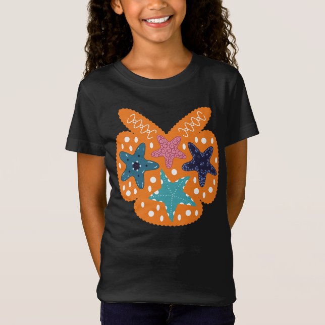 Farbige Starfische mit orangefarbenem Hintergrund T-Shirt (Vorderseite)