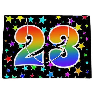 Farbige Sterne + Regenbogen-Muster "23" Event # Große Geschenktüte