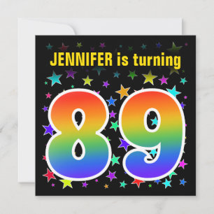 Farbige Sterne + Regenbogen-Muster "89" Geburtstag Einladung