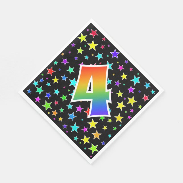 Farbige Sterne + Regenbogenmuster "4" Ereignis # Serviette (Ecke)