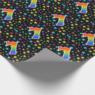 Farbige Sterne + Regenbogenmuster "7" Ereignis # Geschenkpapier