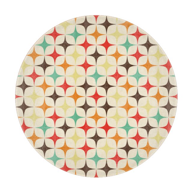 Farbige Sterne Retro Geometrisches Muster Schneidebrett (Vorderseite)
