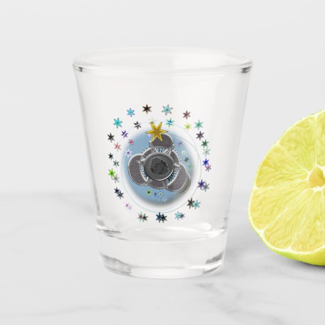 Farbige Sterne Schnapsglas (Vorderseite)