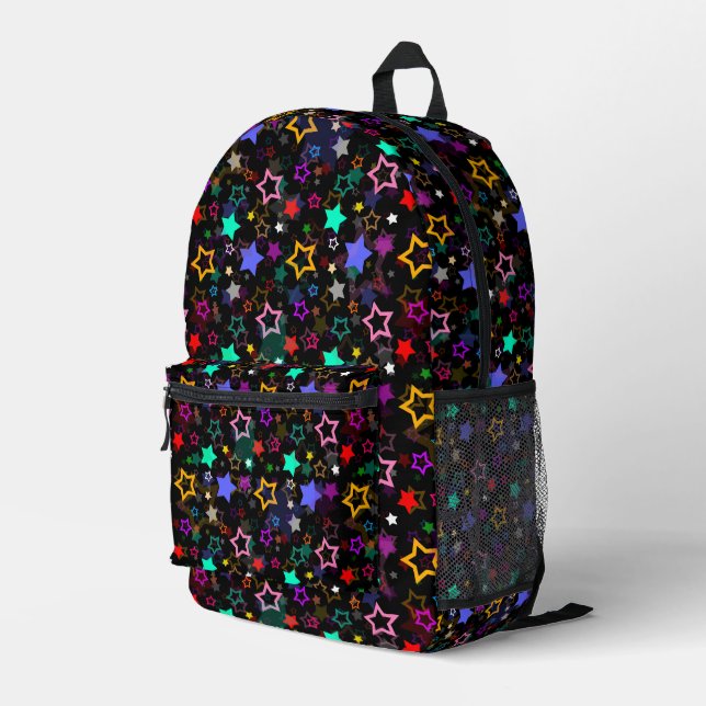 Farbige Sterne Schwarz  Bedruckter Rucksack (Rückseitige Ecke Rechts)