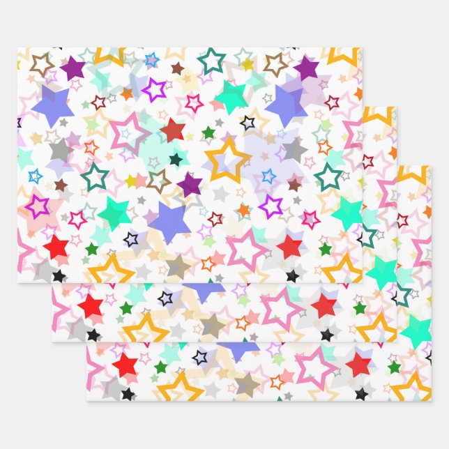 Farbige Sterne Weiß  Geschenkpapier Set (Set)