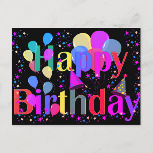Farbige Sternenkonfetti Happy Birthday Luftballons Postkarte