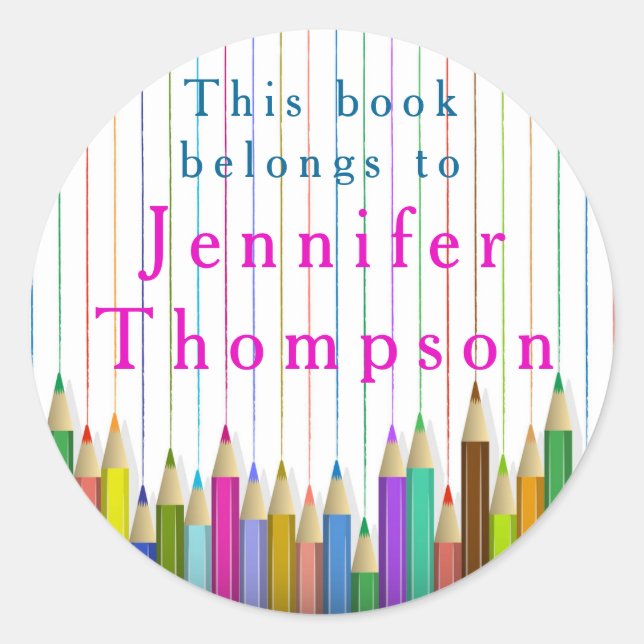 Farbige Stickerei für Kunststifte zurück zur Schul Runder Aufkleber (Vorderseite)