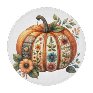 FARBIGE STICKEREI HERBSTLICHES KÜRBIS-DESIGN SCHNEIDEBRETT
