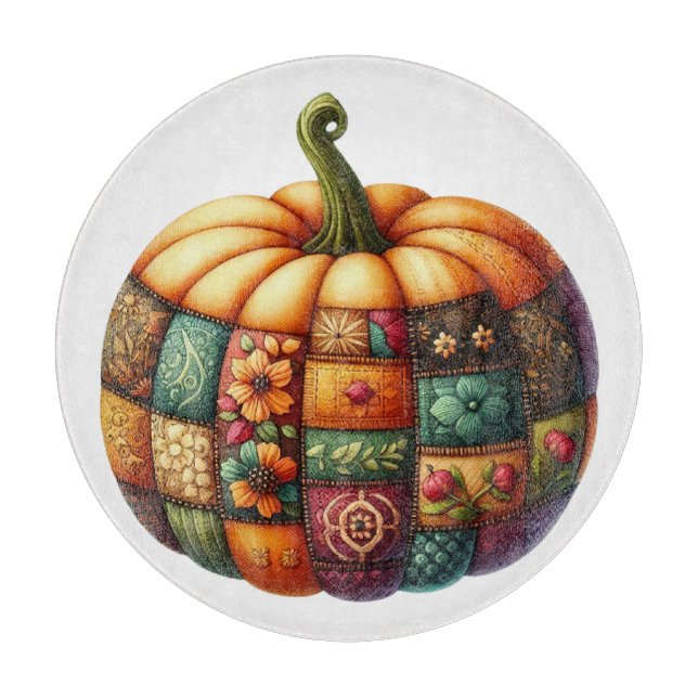FARBIGE STICKEREI HERBSTLICHES KÜRBIS-DESIGN SCHNEIDEBRETT (Vorderseite)