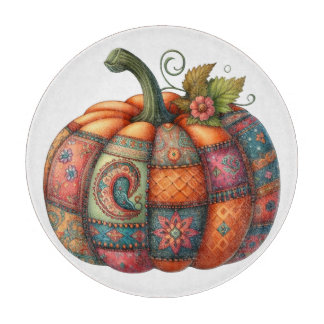 FARBIGE STICKEREI HERBSTLICHES KÜRBISDESIGN SCHNEIDEBRETT