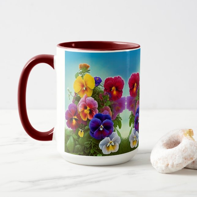 Farbige Stiefmütterchen - KI ART Tasse (Mit Donut)