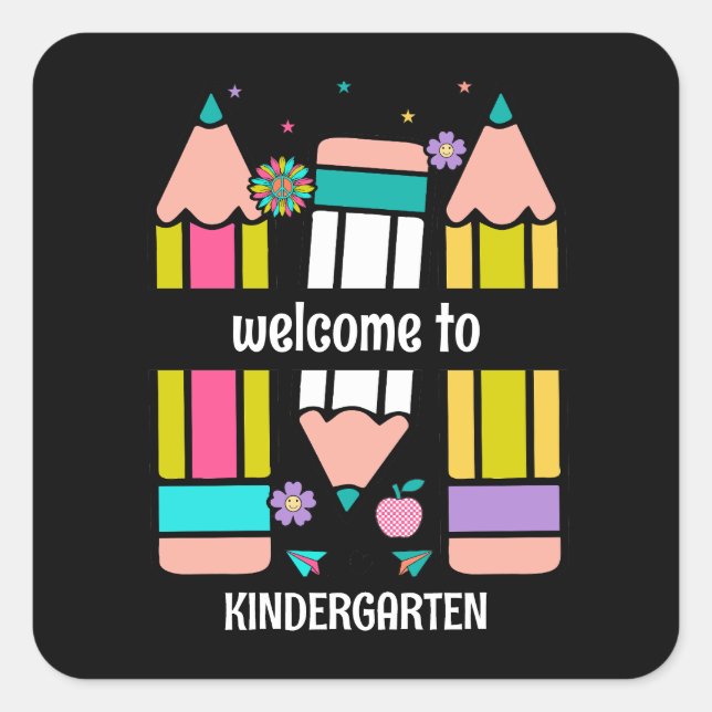 Farbige Stifte für den Kindergarten Cartoon Quadratischer Aufkleber (Vorderseite)