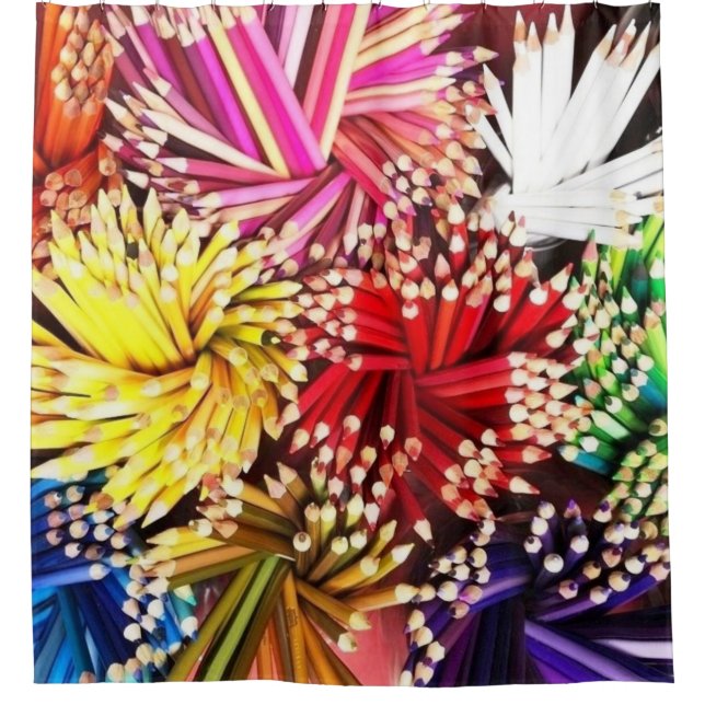 Farbige Stifte Lila-Gelb-Rosa Duschvorhang (Vorderseite)