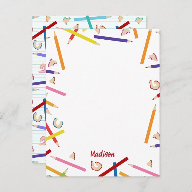 Farbige Stifte Muster Kids Individuelle Name Mitteilungskarte (Vorne/Hinten)