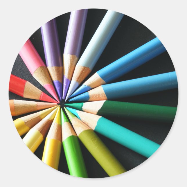 Farbige Stifte Runder Aufkleber (Vorderseite)
